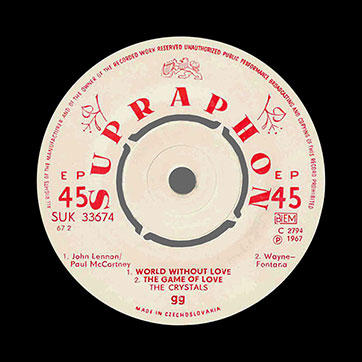 Ya. Nevrkla and Ya. Yarosil, choir and The Crystals instrumental group – THE CRYSTALS (Supraphon СУК 33674 (SUK 33674)) – label (var. light pink-2), side 1