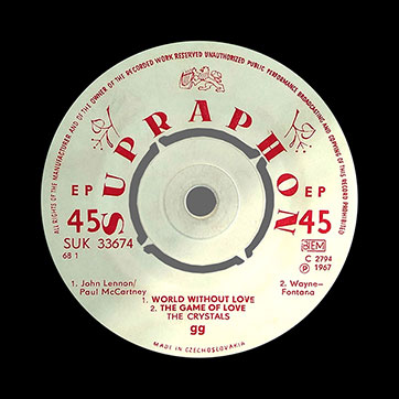 Ya. Nevrkla and Ya. Yarosil, choir and The Crystals instrumental group – THE CRYSTALS (Supraphon СУК 33674 (SUK 33674)) – label (var. light pink-3), side 1