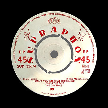 Ya. Nevrkla and Ya. Yarosil, choir and The Crystals instrumental group – THE CRYSTALS (Supraphon СУК 33674 (SUK 33674)) – label (var. light pink-3), side 2