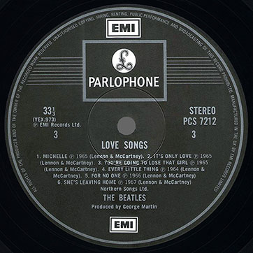 The Beatles - LOVE SONGS 2LP (Parlophone PCSP 721) – label of record 2, side 1