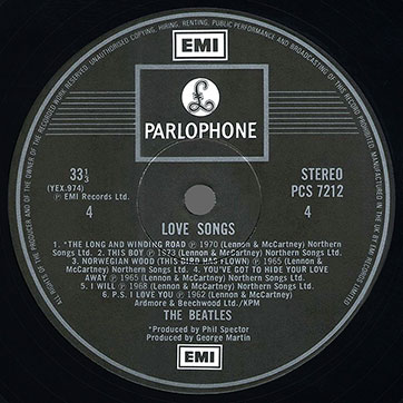 The Beatles - LOVE SONGS 2LP (Parlophone PCSP 721) – label of record 2, side 2