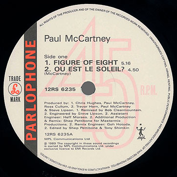 Paul McCartney - Figure Of Eight / Ou Est Le Soleil? (Parlophone 12RS 6235) – label, side A