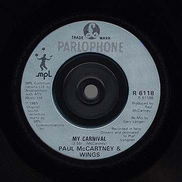 Paul McCartney - Spies Like Us / Paul McCartney and Wings - My Carnival (Parlophone R 6118) − picture disc, side B