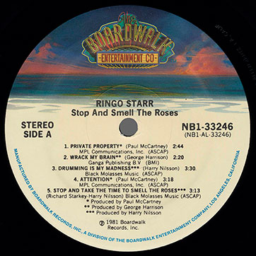 Ringo Starr - STOP AND SMELL THE ROSES (The Boardwalk Entertainment Co NBI 33246) - label, side 1