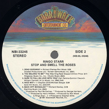 Ringo Starr - STOP AND SMELL THE ROSES (The Boardwalk Entertainment Co NBI 33246) - label, side 2