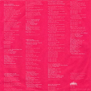 Ringo Starr - STOP AND SMELL THE ROSES (The Boardwalk Entertainment Co NBI 33246) - inner sleeve, back side